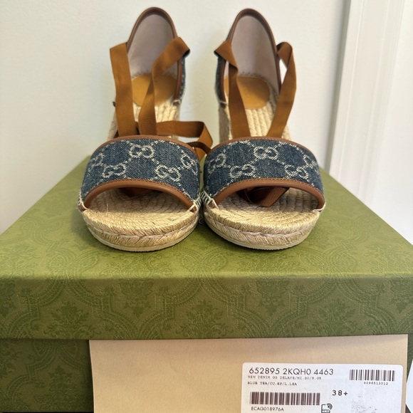 Gucci Denim/Leather Espadrille Wedges - Picture 2 of 9
